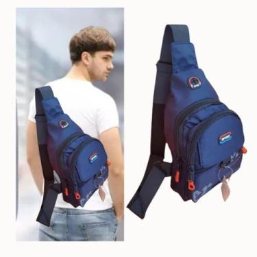 Imagem de Bolsa Mochila Transversal Azul com Pochete e Alça Única - Saída USB - 