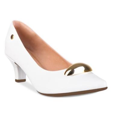 Imagem de Scarpin Feminino Salto Fino Baixo Sapato Bico Fino Enfeite Metal Doura