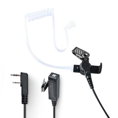 Imagem de DLECNFUN Fone de ouvido de tubo acústico transparente – para Walkie Talkie, pontas auriculares de 2 fios com plugue de 2 pinos, kit de vigilância PTT grande e MIC, compatível com rádios bidirecionais