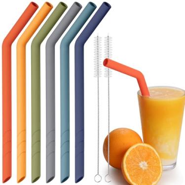 Imagem de NiHome 6 canudos de silicone dobrados extra largos reutilizáveis para Boba, Smoothies, Bubble Tea, Canudos dobrados ecológicos para bebidas grossas, seguro para crianças, comprimento personalizável, 2
