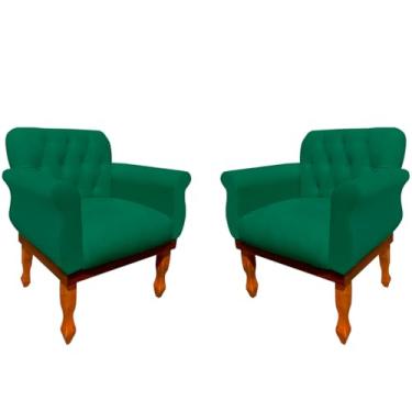 Imagem de Kit 2 Poltrona Estofada Decorativa Cadeira para Sala de Estar Quarto Escritório (Suede Azul Turquesa)