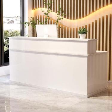 Imagem de Luzes de balcão de recepção moderno balcão de varejo com gavetas mesa de recepção balcão frontal com armário armário caixa simples para checkout, escritório, salão de beleza, lobby, L, 160 x 60 x 100