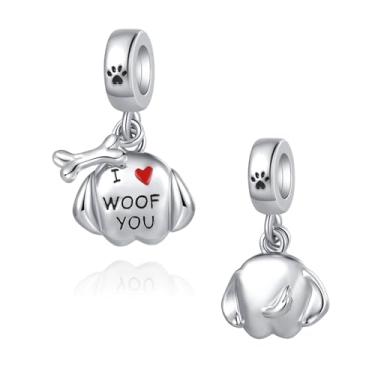 Imagem de MiiFort Pingente de coração com estampa de pata de cachorro e gato compatível com pulseiras Pandora Charms, One Size, Cobre, Sem Pedra Preciosa