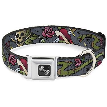 Imagem de Buckle-Down Coleira para cães com fivela de cinto de segurança - Live Hard Die Young Gray - 2,54 cm de largura - Serve para pescoço de 28-43,18 cm - Médio