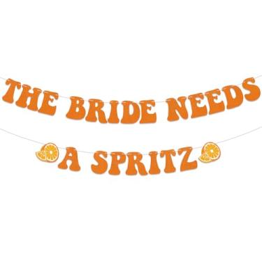 Imagem de Faixa The Bride Needs A Spritz, decorações de chá de panela Aperol Spritz, faixa Love at First Spritz, decorações de festa de casamento com glitter laranja