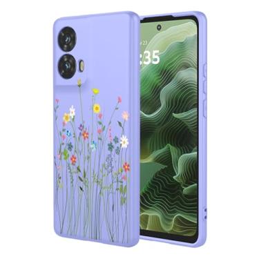 Imagem de HTXWXJC Capa de celular para Moto G35, capa para Motorola G35 à prova de choque flexível bumper TPU capa macia padrão flor capa para celular Motorola Moto G35 flor roxa