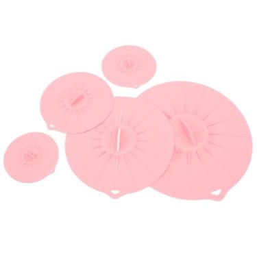 Imagem de Conjunto de Tampa de Silicone Reutilizável, Resistente Ao Calor, Cobertura de Respingos de Micro-ondas, Sucção de Alimentos para Tigelas, Panelas, 5 Peças (Rosa)