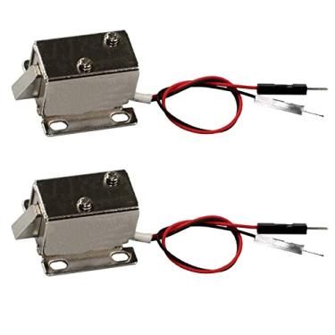 Imagem de risingsaplings 2 peças DC 6V corrente 1,0 A mini fechadura elétrica eletromagnética de gaveta trava de controle solenoide para acesso à porta fechadura de armário fazenda escola hotel design língua