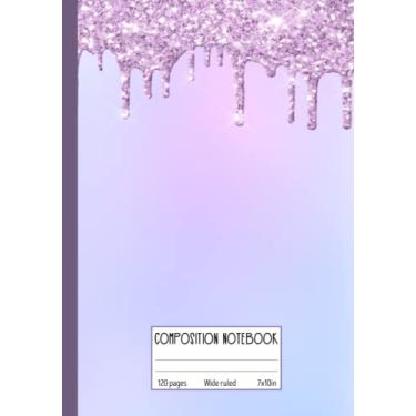 Imagem de Composition notebook: Purple Liquid Glitter Painted Wide rude lined paper journal: 7x10 in 120 pages for girls college students writing journaling