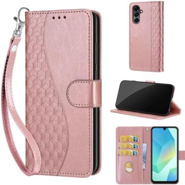 Imagem de KENHONER Capa carteira projetada para Samsung Galaxy A16 5G, capa flip feminina com suporte de couro PU em relevo, compartimentos para cartões de crédito, alça de pulso, capa para celular para Samsung