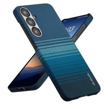 Imagem de pitaka Capa para S25 Plus, 6,6 polegadas, compatível com MagSafe, capa fina e leve para Samsung Galaxy S25 Plus, feita de fibra de aramida 1500D [capa de tecido tátil - Nascer da lua]