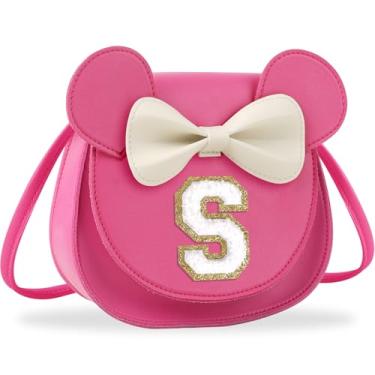 Imagem de Presentes de aniversário para meninas de 2, 3, 4, 5, 6, 7, 8, 9 e 10 anos de idade, bolsa infantil infantil para meninas pequenas com laço de orelha de rato personalizado, Grande-rosered-whiteletter,