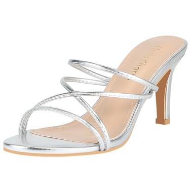 Imagem de Heels Charm Sandália feminina de salto agulha de 8 cm com bico aberto, salto alto, sandália de dança, uso diário, uso normal, festa de casamento, Prata, 34