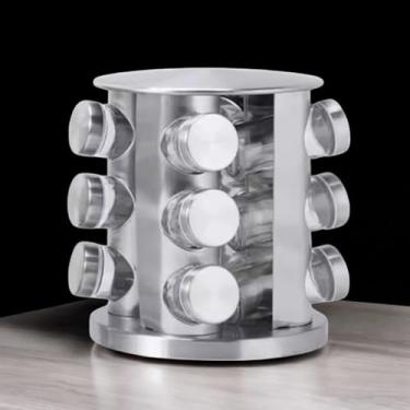Imagem de Porta Temperos Condimentos Especiarias em Inox e Vidro com Suporte Giratório Modelos 12, 16 e 20 Potes Organização e Praticidade na Cozinha (12 Potes)