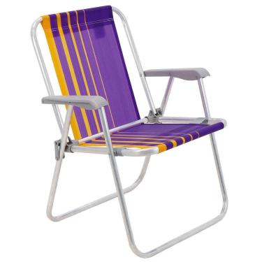 Imagem de Cadeira de Praia Tramontina Samoa Alta em Alumínio com Assento Roxo e Amarelo