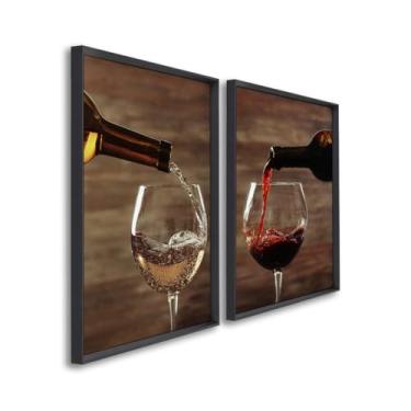 Imagem de Quadros Decorativos Vinho Branco & Vinho Tinto Elegância e Sofisticação para Sala, Cozinha e Áreas Gourmet (Preto, 50x75, S/Vidro)