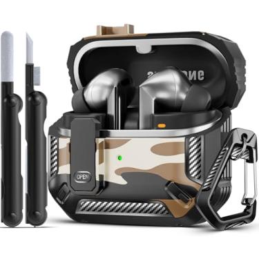 Imagem de MCTOPZO Capa Lock Fit projetada para Samsung Galaxy Buds3 FE (2025)/Buds3 Pro (2024)/Buds 3 (2024), com kit de limpeza, design de proteção de fibra de carbono à prova de choque