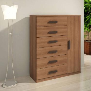 Imagem de Cômoda Sapateira Multiuso Reforçada 1 Porta 6 Gavetas Cinamomo