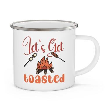 Imagem de Caneca de acampamento esmaltada Let's Get Tosted, xícara de café ao ar livre, caneca S'mores, presente de acampamento, caneca de aventura de verão, xícara de fogueira,