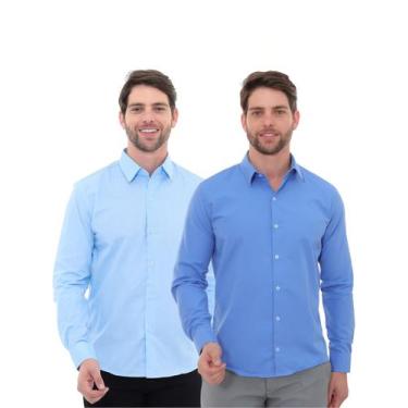 Imagem de KIT Masculino 2 Peças - Camisa Social Premium Tipo Linho Azul Claro e 