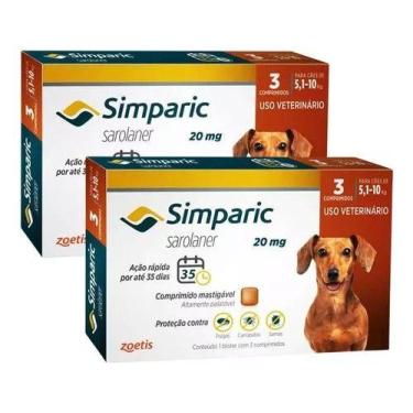 Imagem de 2 Simparic Antipulga Carrapatos E Sarna Para Cão 20 Mg 6 Cp, Marrom