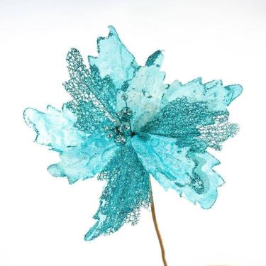 Imagem de Kit 2 Flores Decoração Natal Artificial Glitter Azul 30cm