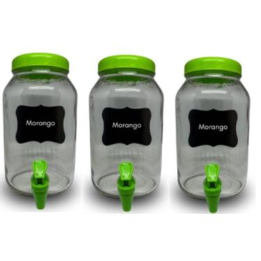 Imagem de Kit 3 suqueiras de vidro 3 litros com lousa e giz - GGABC, Verde