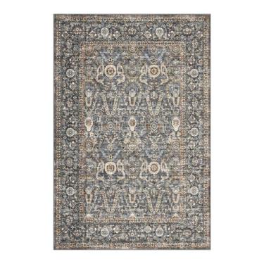 Imagem de Sirmupea Tapete lavável de 22 x 30,5 cm, tapetes vintage persas e dobráveis, ultrafinos para quarto, sala de jantar, escritório em casa, animais de estimação e crianças, pelo baixo, sem queda, cinza