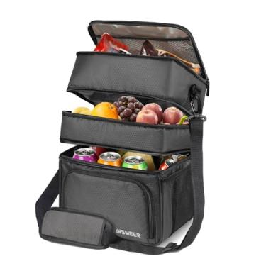 Imagem de INSMEER Bolsa Térmica Marmita Para Homens, 3 Compartimentos Lancheira Térmica Para Homens Adultos Bolsa Térmica Separada Para Alimentos Quentes E Frios, 3 Compartimentos (Preto)