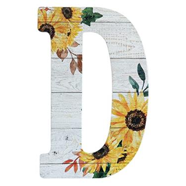 Imagem de COLLECTIVE HOME - Letras de madeira de 30,5 cm para decoração de parede, placa de parede rústica, placas de alfabeto decorativas, número de casa, decorações para festa de inauguração de casa de aniversário de casamento, branco lavado, girassol (D)