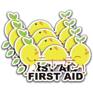 Imagem de Adesivos e adesivos fofos de primeiros socorros de limão (pacote com 4), 10 cm – Adesivo forte, durável, à prova d'água – Perfeito para caixas de primeiros socorros, kits de emergência, suprimentos