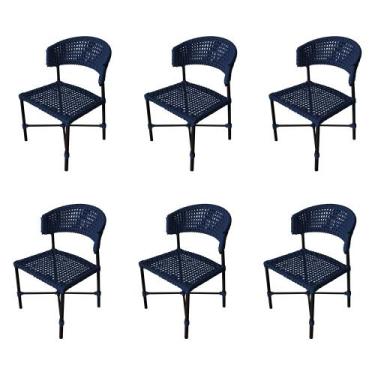 Imagem de Kit 6 Cadeiras Hortz Corda Náutica Base em Alumínio Preto/azul Marinho