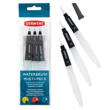 Imagem de Derwent, Kit Pincel com Reservatório de Água Waterbrush: Fino, Médio e Cinzel, Kit com 3, Qualidade Profissional, (2301975)