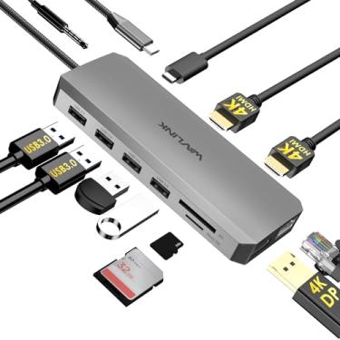 Imagem de WAVLINK Estação de ancoragem USB C, monitor triplo para laptop USB-C Hub com 2 HDMI, DisplayPort, carregamento PD de 100 W, Ethernet, 5 USB, leitura SD/TF, áudio para MacBook, Dell, HP, Lenovo,