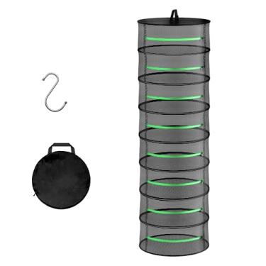 Imagem de YSSOA Prateleira de secagem de ervas para pendurar 8 camadas de 61 cm com zíper e gancho, secador de cesta dobrável de malha seca para plantas, ervas, sementes e botões em barraca de cultivo, armário,