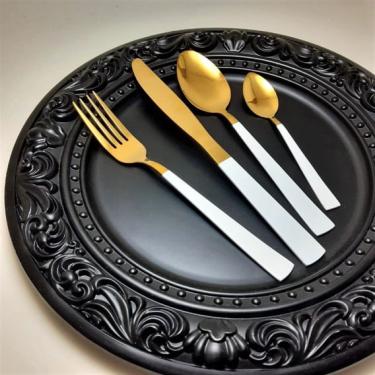 Imagem de Faqueiro 24 Peças Aço Inox pvd Dourado e Branco - Super Saldão.