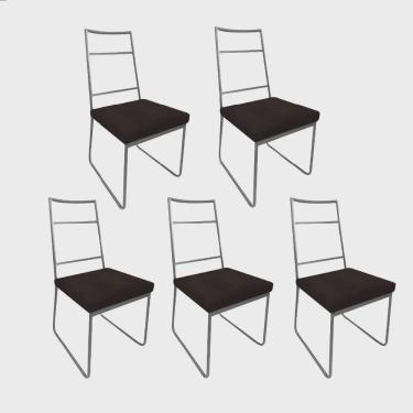Imagem de Kit 05 Cadeiras Sala de Jantar Escritório Office Stark Industrial Ferro Cinza Sintético Marrom - Ahz Móveis