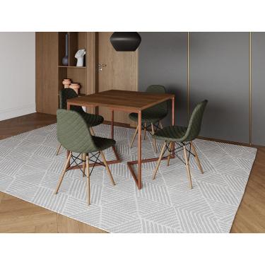 Imagem de Mesa Jantar Industrial Base Cobre V 90cm Quadrada Amêndoa c/ 4 Cadeiras Madeira Eames Estofada Verde