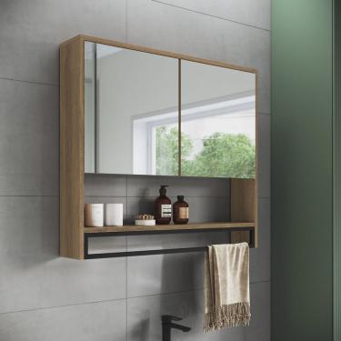 Imagem de Armário Espelheira para Banheiro 80cm com 2 Portas e Toalheiro Estilo Industrial