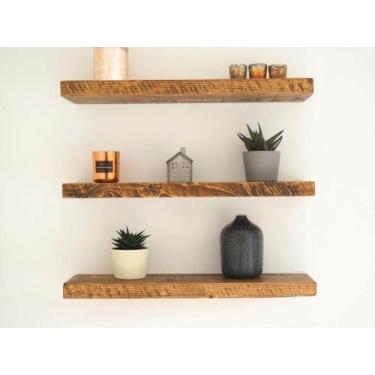 Imagem de Kit 3 Prateleira Estante 70x14  Madeira Painel Pinus Suporte - Persona