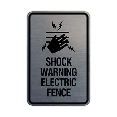 Imagem de Signs ByLITA Sinal de cerca elétrica de aviso de choque redondo retrato (prata escovada) - pequeno