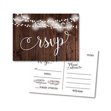 Imagem de Hadley Designs 25 Cartões Rsvp Em Branco Com Luzes De Madeira Rústicas, Cartão Postal De Resposta, Gentilmente Respondido Para Casamentos, Chá De Bebê, Aniversário, Noivado, Kits De Convites Para D