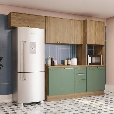 Imagem de Cozinha Completa Kappesberg Botanic Flora com 10 Portas, 3 Gavetas, 6 Prateleiras, 1 Nicho e 280cm de largura - Nogueira/Verde Oliva