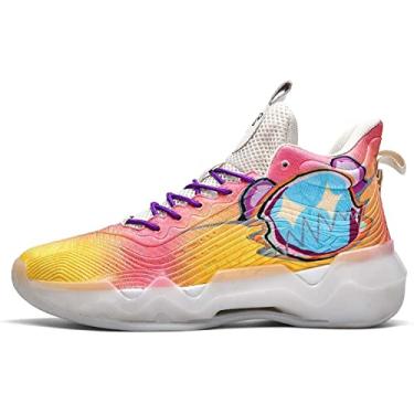 Imagem de Tênis de basquete fluorescentes unissex, super leves, cano alto, estilo grafite, botas de combate, basquete(Yellow,4.5)