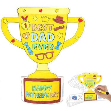 Imagem de Sereliy 24 Set Father's Day Crafts DIY Card Color Your Trophies Craft for Father's Day Gifts Craft Birthday Gift Classroom Activities（Trophies 24）