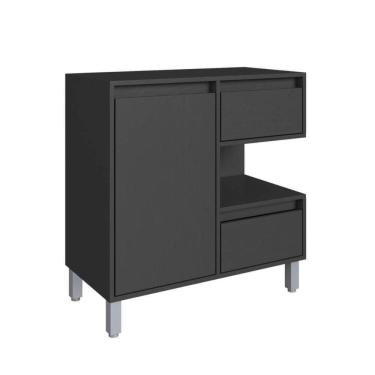 Imagem de Gabinete de Banheiro 80cm Paula Grafite com 2 Gavetas Porta E Nicho Sem Cuba