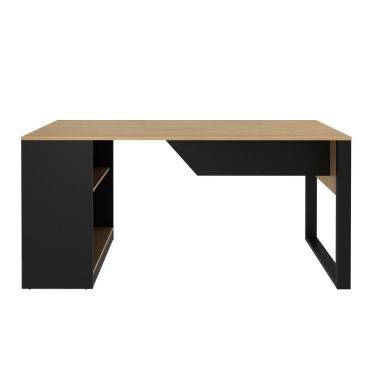 Imagem de Mesa Para Escritório 160cm com 2 Prateleiras Amêndoa/Preto Tecnomobili