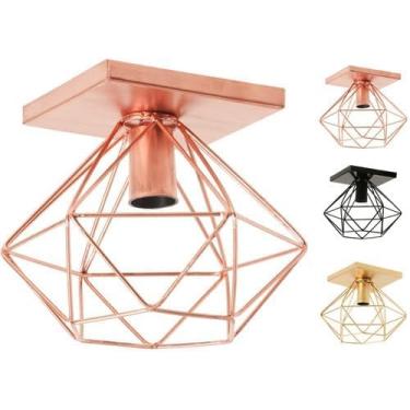 Imagem de Lustre Luminária Plafon Quadrado Diamante Aramado Rose Luxo Moderno Pendente Retrô