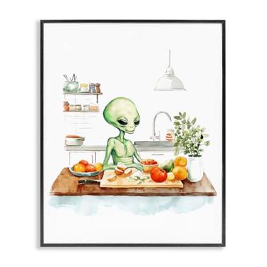Imagem de Stupell Industries Arte giclée emoldurada preta Alien Cooking in Kitchen, design de Lil' Rue, 11 x 14