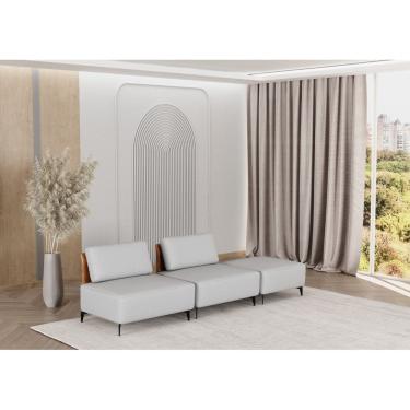Imagem de Sofá Dream Box Moderno Modular 3,0m Cinza com Courino Terracota - Rede Móveis